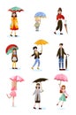 Set of smiling people character of different ages with umbrellas Royalty Free Stock Photo