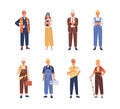 Set of smiling people industry or construction workers, engineers vector flat illustration. Collection of man and woman Royalty Free Stock Photo