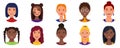 Set of smiling women avatars. Women of various unusual appearances. Isolated portraits on a white background.