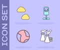 Set Smoke from factory, Cloud, Earth globe and Trash can icon. Vector