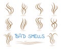 Set of smoke steam icons in silhouette design. Aroma smell signs Royalty Free Stock Photo