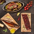 Set of Smoked and Grilled Food