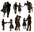 Set of Different Dancing People Silhouettes. Dance Couples in Different Poses.