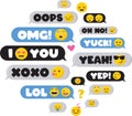 Set of SMS bubbles messages with dialog words and emoji-Vector