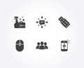 Sms, Usb flash and Group icons. Cleanser spray, Computer mouse and Mail signs.