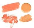 Set of smudge orange creamy eyeshadow on white background.