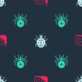 Set Snail, Mite and Spider on seamless pattern. Vector