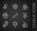 Set Snake, Biohazard symbol, Poison apple, Poisonous spider, Drop of mercury, Acid rain, Coffee cup with skull and