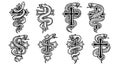 Set of Snake and Cross Tattoo Designs Royalty Free Stock Photo