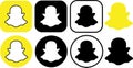 Set of Snapchat logo messenger icons. Group of Realistic social media logotype. Collection of Snap chat app button sheet on