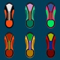 Set of sneakers for fitness, street, gym, training and running. Casual sport shoes. Top view. Colorful collection.