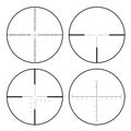 Set of sniper rifle circular sights with reticle or crosshair on white background, vector