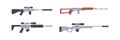 Set of sniper rifles. Military weapons silhouettes. Various modern weapons. Vector illustration. Royalty Free Stock Photo