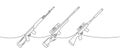 Set of sniper rifles one line continuous drawing. Various modern weapons continuous one line illustration. Vector linear Royalty Free Stock Photo