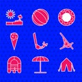 Set Snorkel, Sun protective umbrella for beach, Tourist tent, Sunbed, Rafting boat, Ice cream waffle cone, Rubber