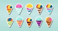 Set of snow cones shaved ice with different flavors. cartoon icon design template with various models. vector illustration