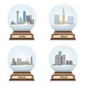 Vector set of snow globes with United States city skylines inside Royalty Free Stock Photo