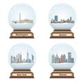 Vector set of snow globes with United States city skylines Royalty Free Stock Photo