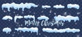 Set of snow icicles, snow cap isolated. Snowy elements on winter background. Vector template in cartoon style. Vector