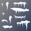 Set of snow icicles on transparent background. Vector illustration