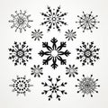 Snowball Fights Vector Art: Symmetrical Black And White Snowflakes