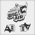 Set of snowboarding emblems with athletes. Winter sport. Royalty Free Stock Photo