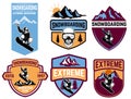 Set of snowboarding emblems. Design element for logo, label, emblem, sign.