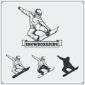 Set of Snowboarding extreme labels, emblems, badges and design elements. Royalty Free Stock Photo