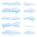 Set snowdrifts in different shapes and sizes. Drifts with icicles