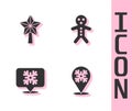 Set Snowflake, Christmas star, speech bubble and Holiday gingerbread man cookie icon. Vector Royalty Free Stock Photo