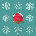 Set of snowflake in flat design and christmas badge.