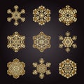 Set Snowflake Gold, Tribal Vintage Background With A Medallion