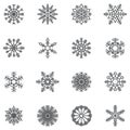 Set of snowflake icon Grey linear outline graphic