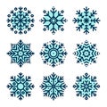 Set of snowflake icons isolated on white background. Snow icons silhouette, winter, New year and Christmas decoration elements. Royalty Free Stock Photo