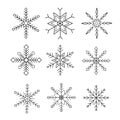 Set of snowflake icons on white background. Christmas decoration elements. Vector snow silhouette Royalty Free Stock Photo