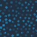 Set Snowflake, Stone for curling, Hockey helmet and House on seamless pattern. Vector