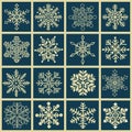 Set of cute snowflakes on blue background