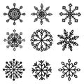 Set of snowflakes black outline