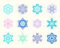 Set of snowflakes for Christmas eve holidays ornament. Xmas greeting elements collection. Artistic filigree snowflake Royalty Free Stock Photo