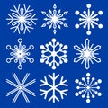 Set of snowflakes of different shapes. Collection of decorative snowflakes images. Vector illustration. Royalty Free Stock Photo