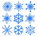 Set of snowflakes of different shapes. Patterned decorative snowflakes. Winter symbolism. Vector Image.