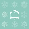 Set of snowflakes in flat design and christmas badge.