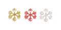 set of snowflakes glitter effect with golden color, red and silver. christmas decoration. christmas luxury decoration Royalty Free Stock Photo