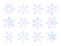 Set snowflakes hand drawn. Cute neon snow isolated on white background. Collection drawing ice crystal for design winter print Royalty Free Stock Photo