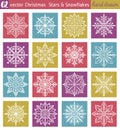 Set with snowflakes line stile over color backgrounds, vector