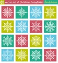 Set with snowflakes line stile over color backgrounds, vector