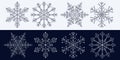 Set of snowflakes made of jewelry chains Monochrome black and white illustration