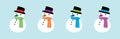 Set of snowman with hat and scarf cartoon icon design template with various models. vector illustration isolated on blue Royalty Free Stock Photo