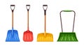 Set Of Snowplow Shovels. Isolated Sturdy Tools Effortlessly Clear Snow And Ice, Making Driveway Safe And Hassle-free