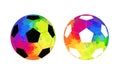 Set of soccer ball with watercolor rainbow background. Royalty Free Stock Photo